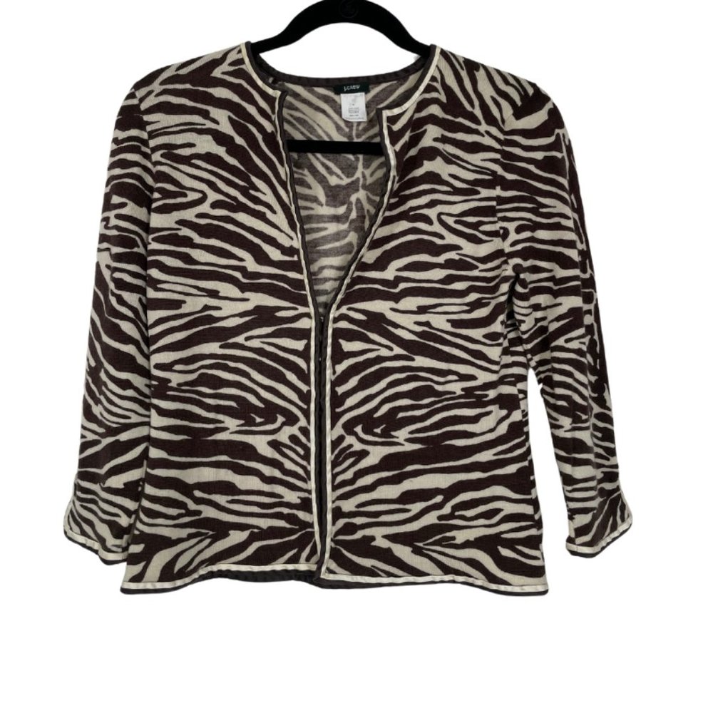 J. Crew Wool Cardigan • Brown Zebra Pattern • Size Large